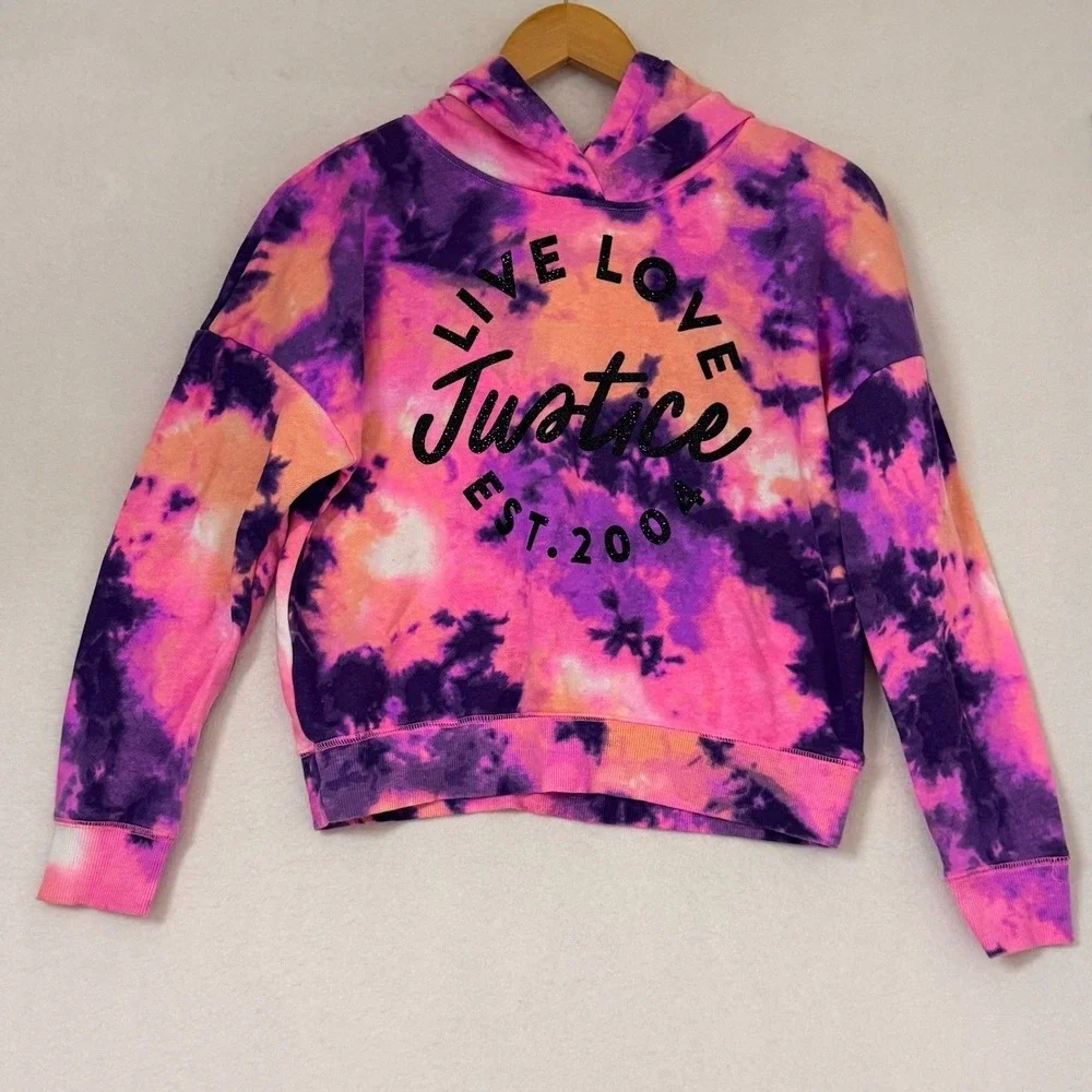 Justice Tie Dye Hoodie Size 12 Girls Pink Purple Live Love Justice‎